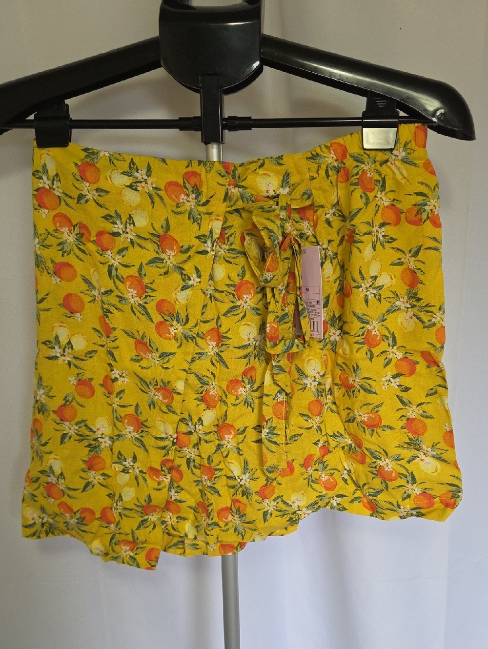 Yellow Citrus Print Tie-Waist Skirt